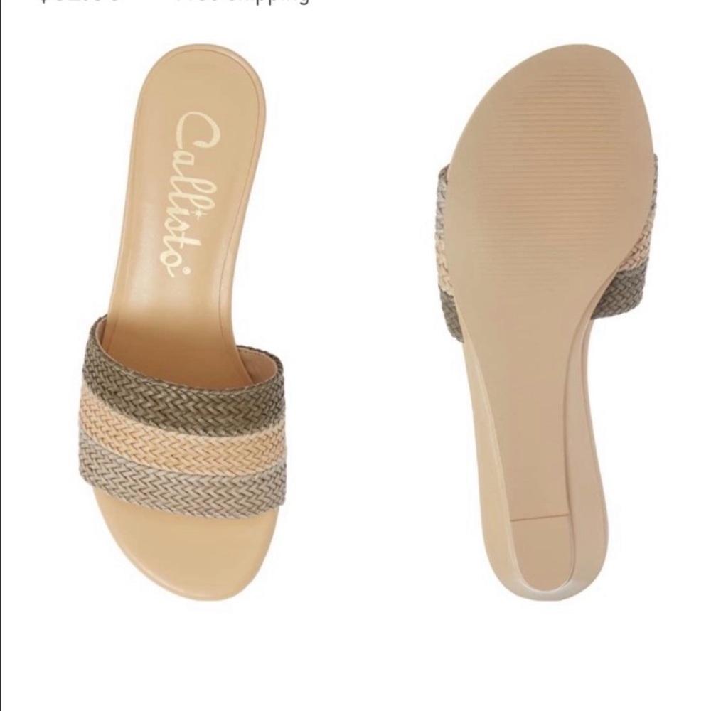 🔥 New last one Callisto Emmet slide 2 inch wedge sandals woven 3 color stripes